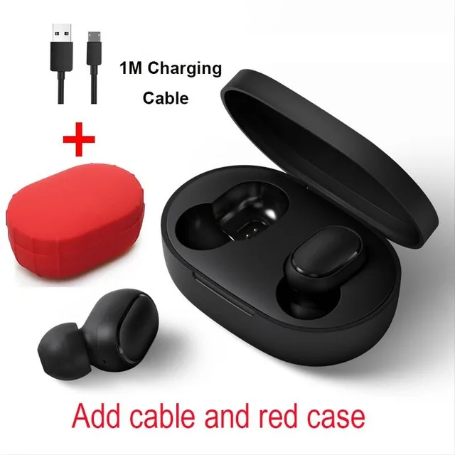 Cable and Red case Inlock Xiaomi Redmi Airdots Xiaomi Беспроводные Наушники управление голосом Bluetooth 5,0 контроль шумоподавления - Цвет: Cable and Red case