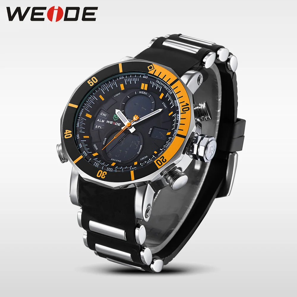WEIDE Марка Спортивные Часы Остановить Часы Авто Дата 30 М Воды устойчив Кварц Круглый Большой Циферблат Мода Повседневная Оранжевый Цвет Мужчины часы