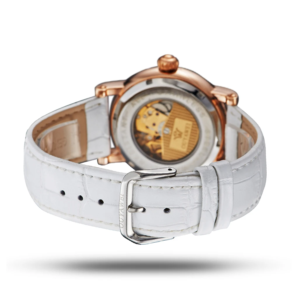 

OUYAWEI Female Clock Kadin Saat Skeleton Dial Ladies Mechanical Watch Rhinestone Wristwatch 42mm Big Case relojes mujer