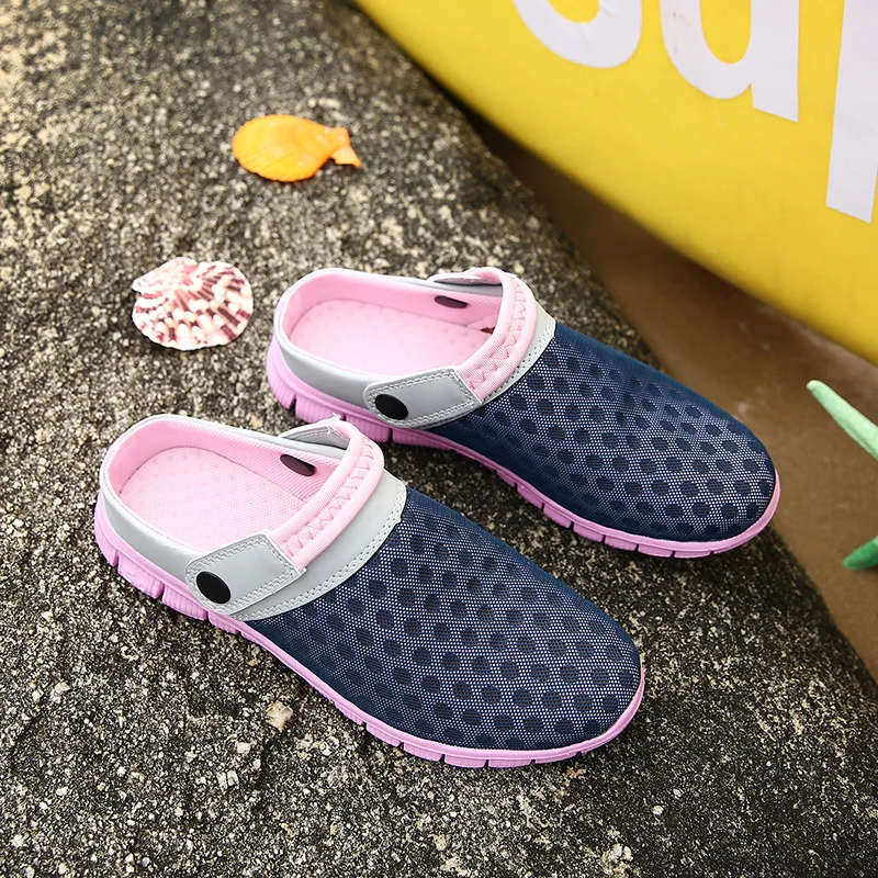 Мужские дышащие пляжные шлепанцы без застежки черные Повседневные слипоны на