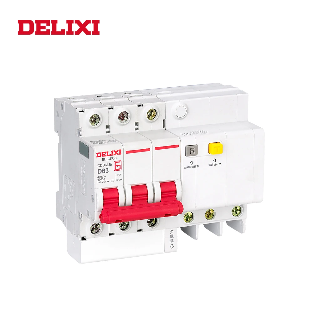 DELIXI CDB6iLE 3P 400 В 10A 16A 20A 32A 63A остаточный ток мини-автоматический выключатель от перегрузки защита от короткого протекания C кривой RCBO