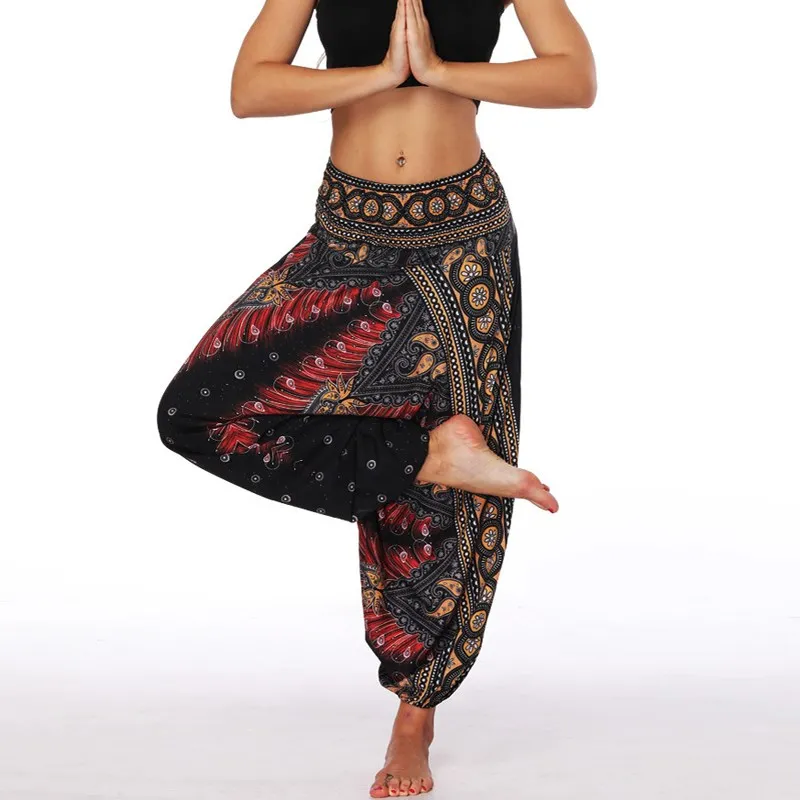 

YSDNCHI Summer Wide Leg Trousers Casual Loose Harem Pants Women Elastic Waist Fashion Gym Yuga Printing