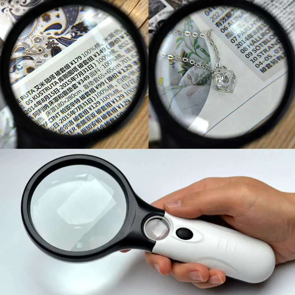 45x Handheld Magnifying Glass 3 LED Light Mini Pocket Microscope Reading Map Newspaper Lens Lamp Magnifier Jewelry Loupe E0 | Инструменты