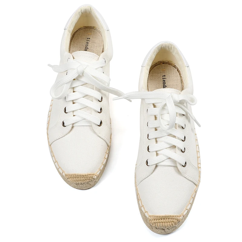 Эспадрильи женские резиновые на плоской платформе хлопковая ткань шнуровке