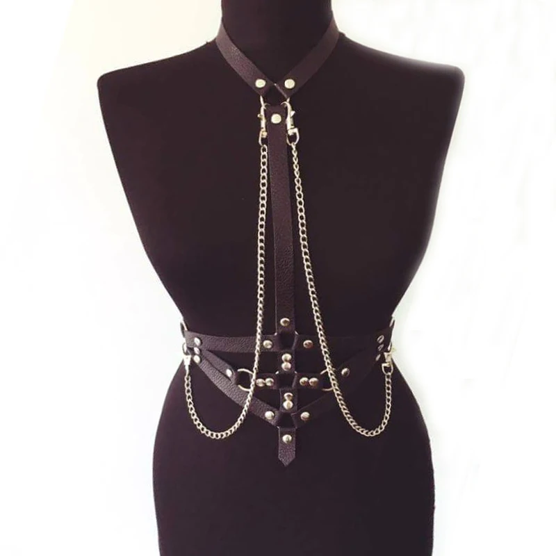 Ручная работа панк Готическая кожаная цепочка ремень на шею женский для косплея