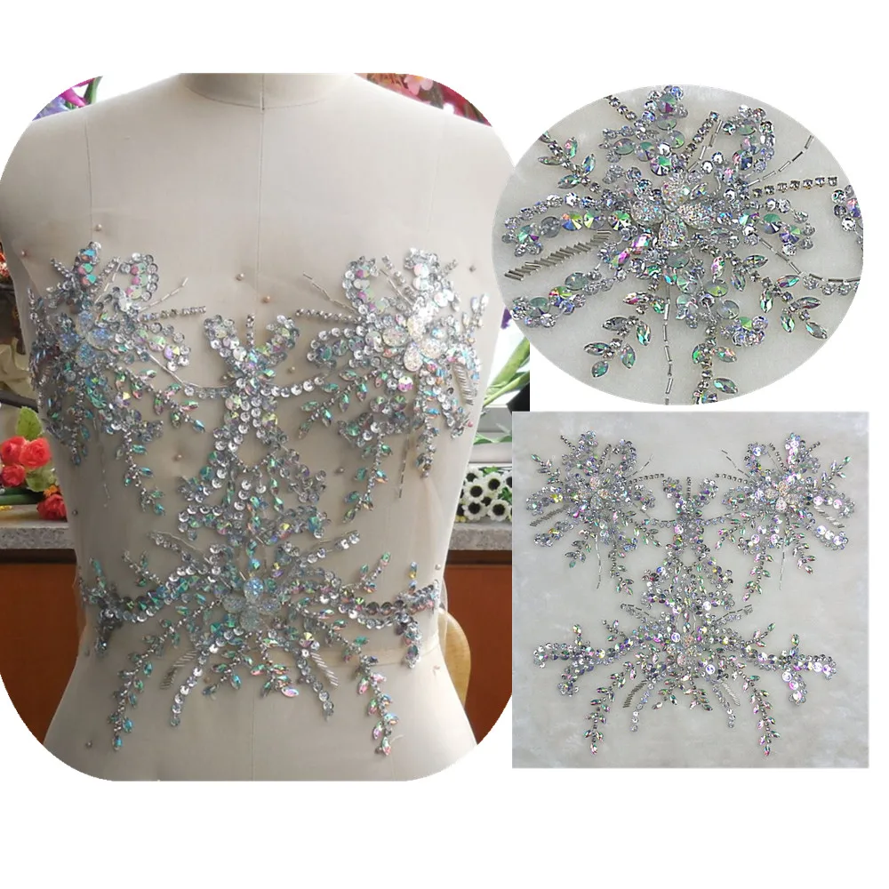 

Bi.Dw.M Creative Hand Beaded Rhinestone Applique Patch Strass Trim 34*34cm For Sew-on Accessories Bridal Wedding Dress clothes