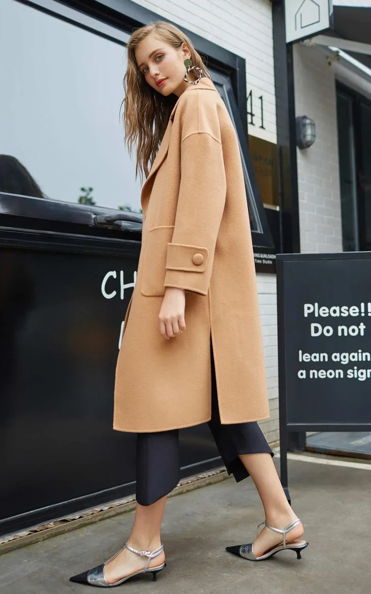 Vero Moda женское новое шерстяное Двустороннее пальто с открытыми плечами из чистой шерсти | 318327502