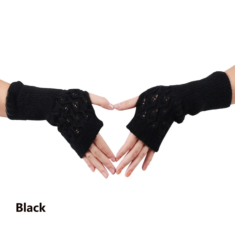 Black 1 Pair Fashion Autumn Winter Spring Warm Women Ladies Girl Solid Gloves Arm Warmer Long Fingerless Xmas Knitting Wool Mittens - Цвет: Black