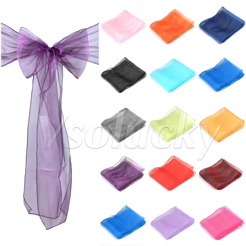 100 шт./лот прозрачная органза чехол на стул с поясом и бантом украшение для