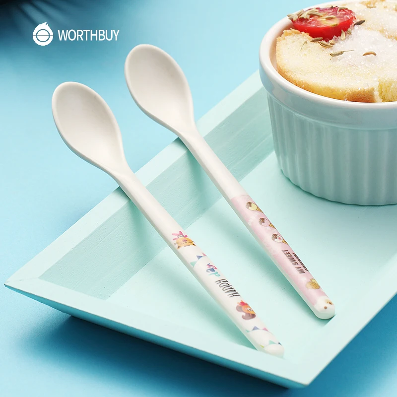 WORTHBUY милая детская бамбуковая кофейная ложка с длинной ручкой десертная чайная
