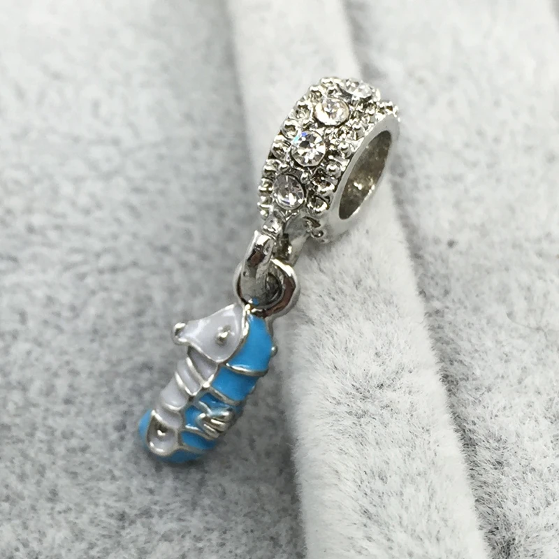 Seahorse посеребренные болтающиеся с кристаллами Европейские Бусины Подходят