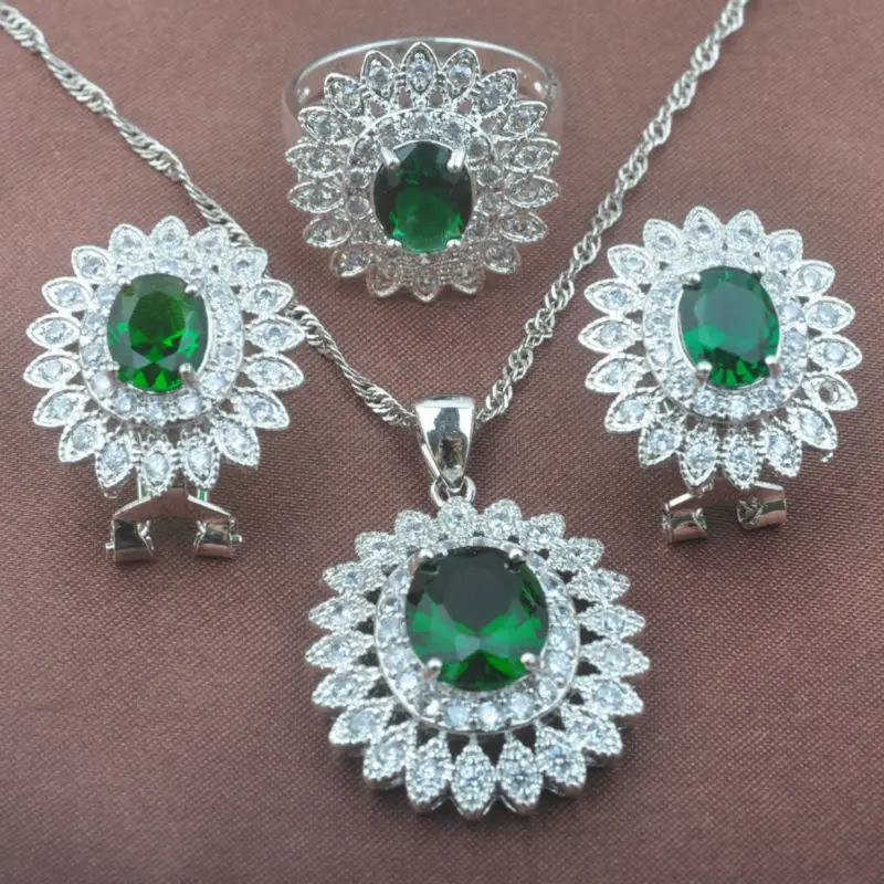 2017 модный зеленый цирконий Белый CZ женский серебряный цвет Ювелирные наборы