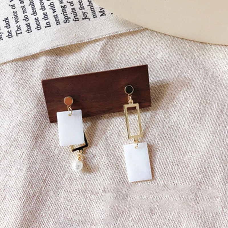 Женские Геометрические полукруглые серьги квадратные серьги-подвески из белого
