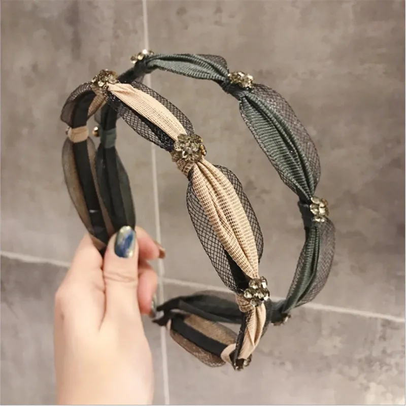 

High-grade summer hair accessories women's knotted fine-edged rhinestone headband headband wild hair band headwear Fashion girl