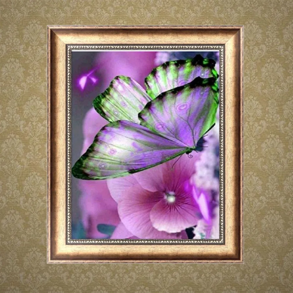 Алмазная вышивка 5D с бабочками и цветами живопись сделай сам крестиком 29*25 см