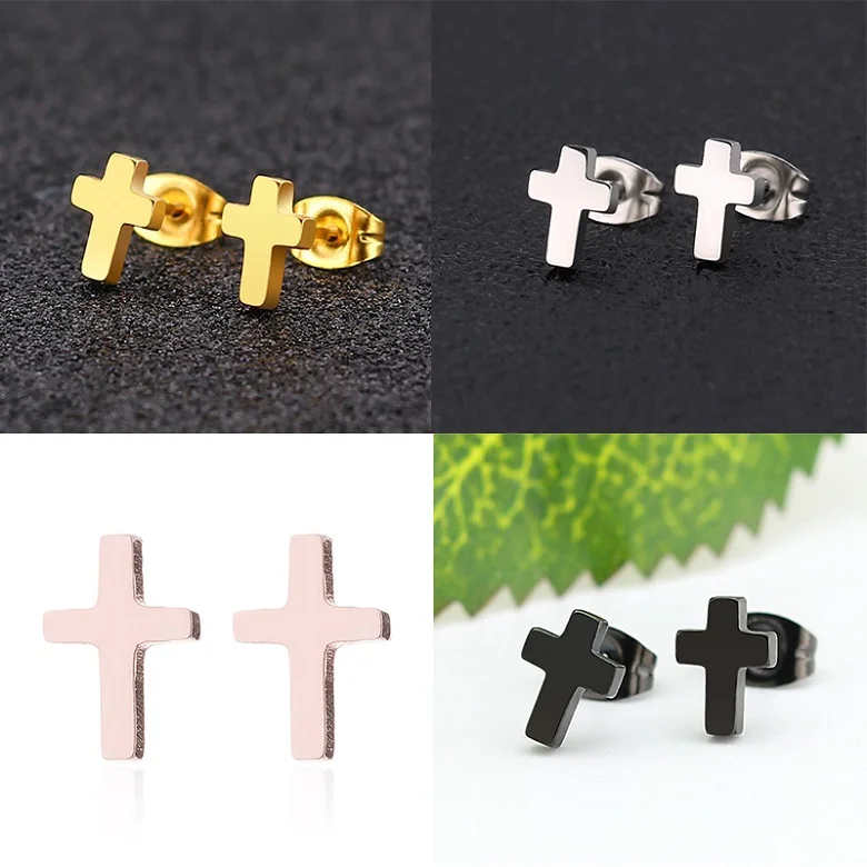 Cross Earrings Yiustar New Arrival Romantic Earings for Girls Kids 304 Stainless Steel Stud Earrings Cute Tiny Love Earrings Jewelry Kids Gifts - Окраска металла: Cross Earrings