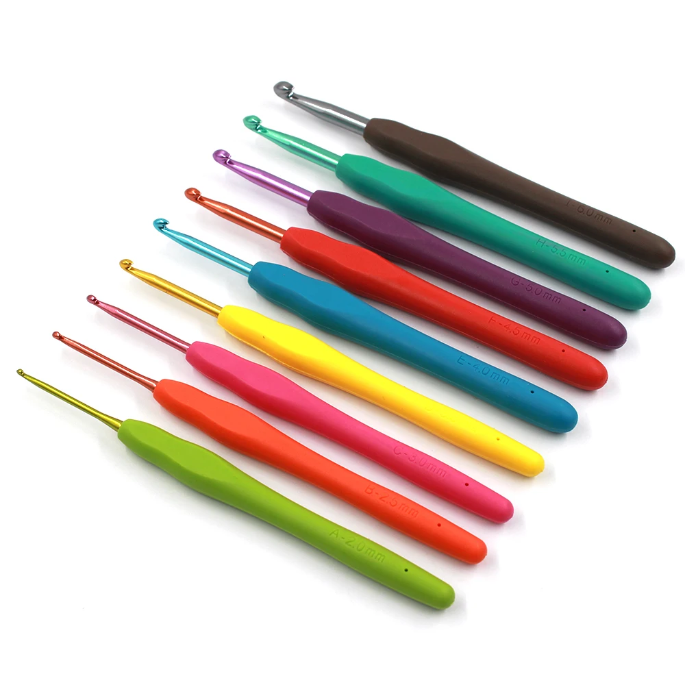 

9pcs/set QJH Aluminum Crochet Hooks Hand Needles TPR Soft Plastic Handle knitting Needles Weaving Needles Sewing Tools
