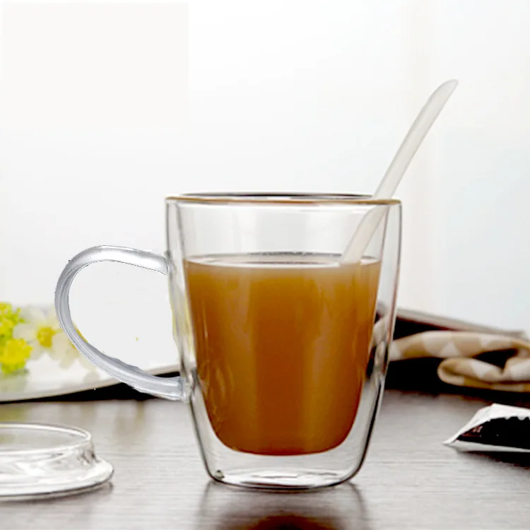 350 мл двухслойная стеклянная чашка с крышкой Термостойкое стекло для вина кофе