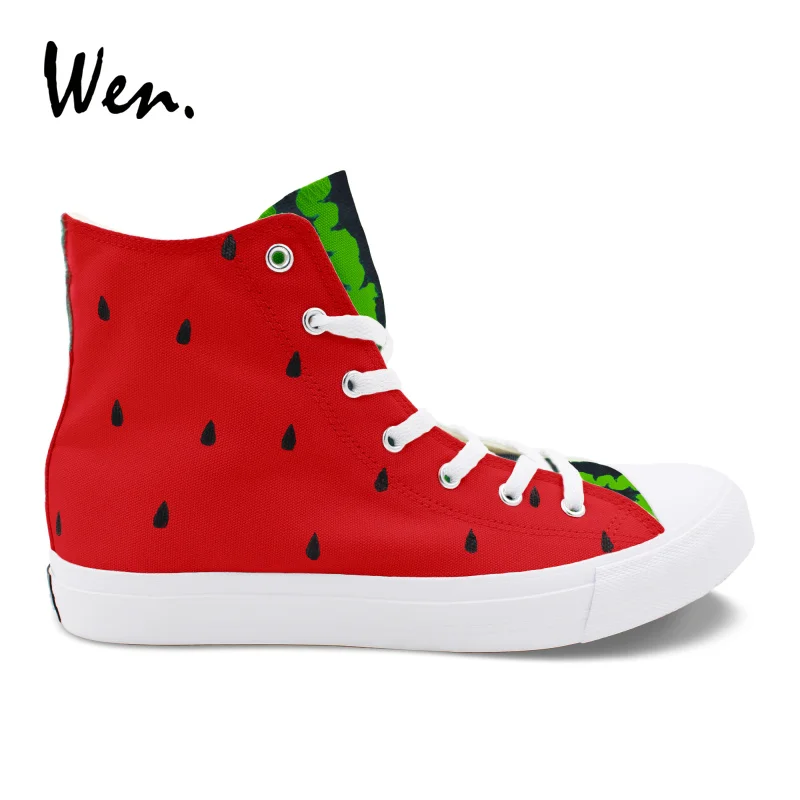 

Wen Fruit Design Hand Painted Shoes Watermelon Graffiti Plimsolls Original Design Canvas Vulcanize Flat Women Men High Sneakers