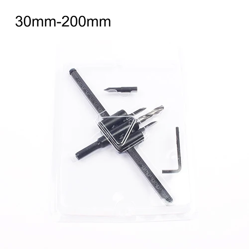 200mm and package LUBAN регулируемый металлический, деревянный круг, кольцевая пила, сверло, резак, набор инструментов DIY 30 мм-120 мм, лезвие из черного сплава 30 мм-200 мм 30 мм-300 мм - Цвет: 200mm and package
