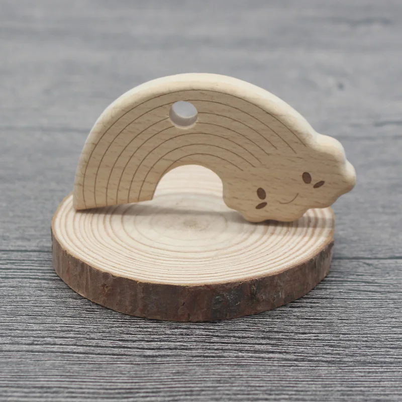 

XCQGH 5/10Pcs Baby Teethers Wonderful Rainbow Pattern Wooden Teether Chew Teething Toys DIY Pendant Teething Necklace