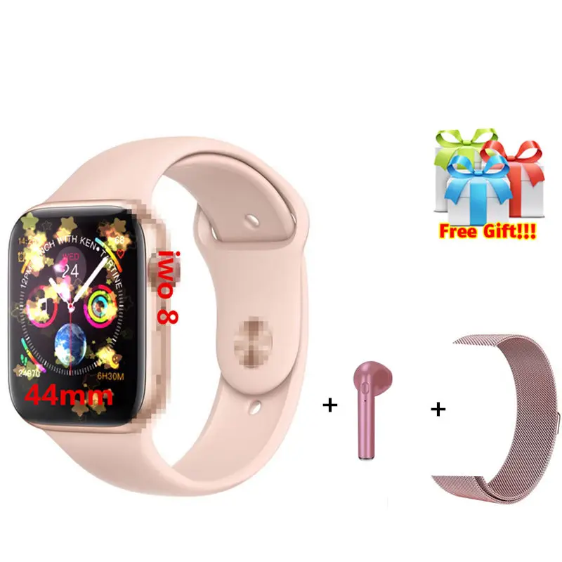 Pink IWO 8 Смарт-часы 44 мм смарт-часы для мужчин и женщин reloj серия 4 1:1 Смарт-часы чехол для iOS Android VS iwo 6+ наушники+ ремень подарок - Цвет: Pink