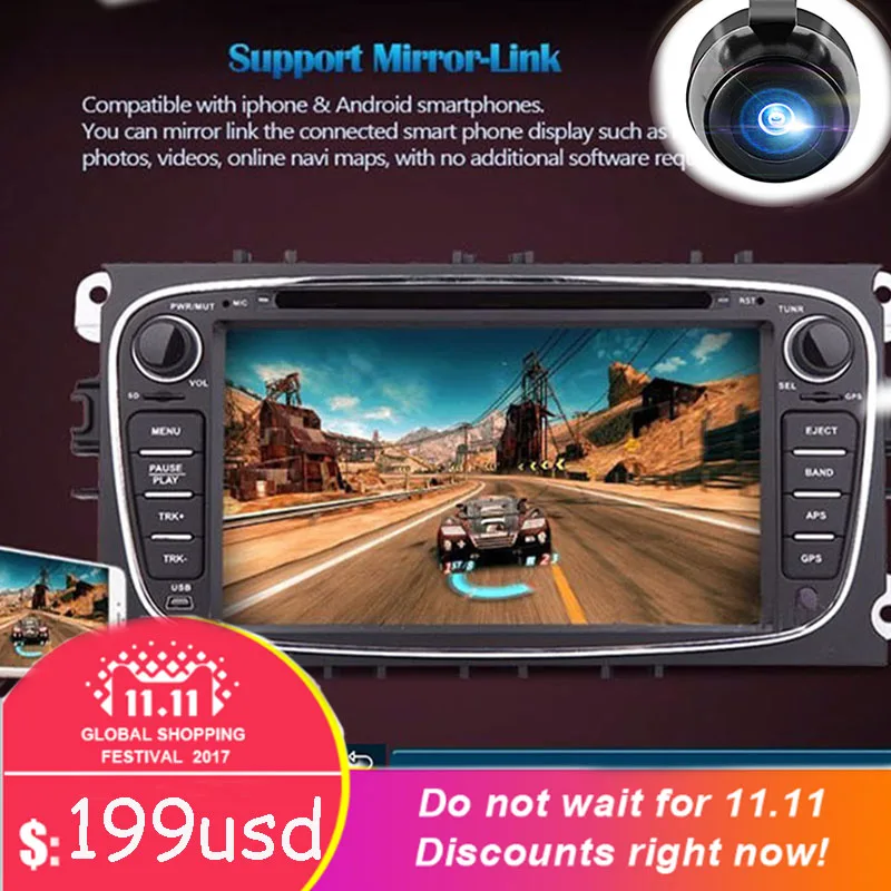 2 Din 7 дюймовый Android 8 01 автомобильный DVD плеер для Ford Mondeo/Focus/Galaxy GPS навигация Bluetooth