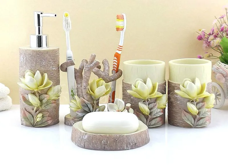 Высококачественный набор аксессуаров для ванной комнаты 5 шт. 3D Магнолия