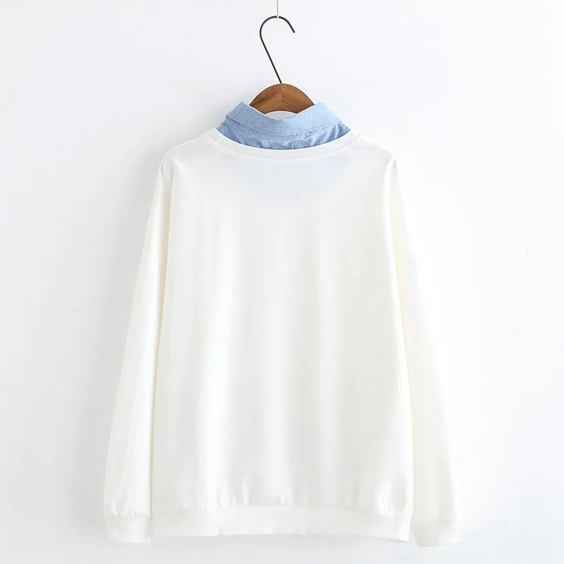 2019 новые весенние с джинсовым воротником женские футболки принтом в виде кота