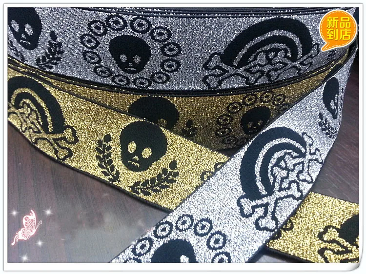 3.8 см Череп металлик эластичный ленты жаккардовые elastic belt эластичные пояса Пояс
