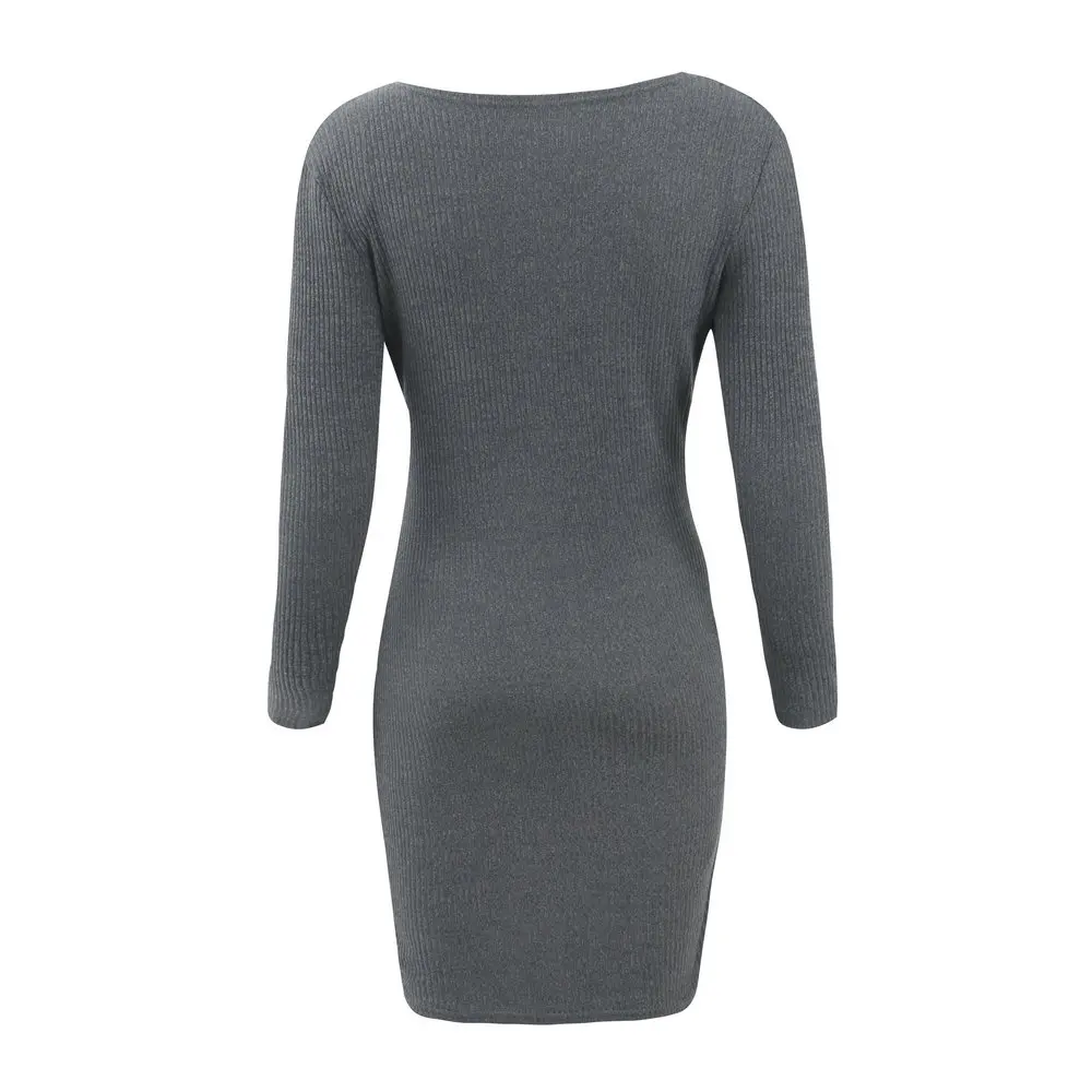 Modecrush Womens Sexy Deep V Neck Club Dress New Year Long Sleeve Ruched Ladies Knitted Bodycon | Женская одежда