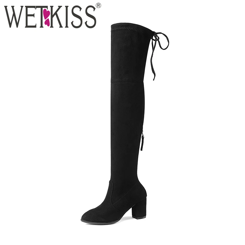 WETKISS/2018 Новейшие женские облегающие высокие сапоги из искусственной замши