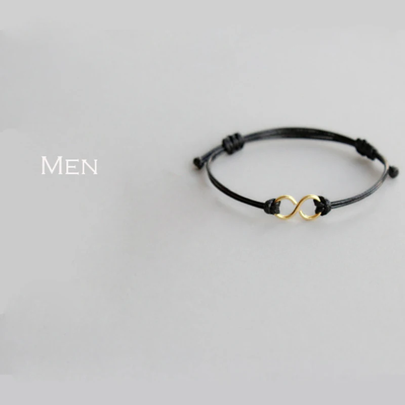 menblackgold 925 пробы, серебряный браслет, пара, восемь, красная веревка, женские браслеты, Красная Нить, линия, браслеты для женщин, серебро, 925, для мужчин - Окраска металла: menblackgold
