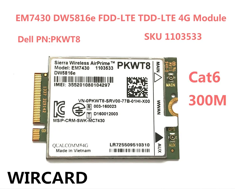 EM7430 DW5816e GOBI6000 Cat6 300M 4G сим-карту LTE DW5816e для DELL Latitude 7280 7285 7290 7389 7390 7480 7490 E7470