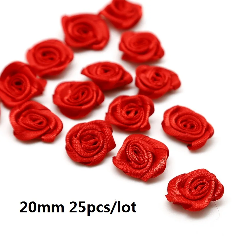 2cm Red Шелковый 15/20/30 мм мини цветы-розочки головка атласной лентой лук Свадебные украшения искусство ремесла Сделай Сам вечерние домашней одежды Декор поставки - Цвет: 2cm Red