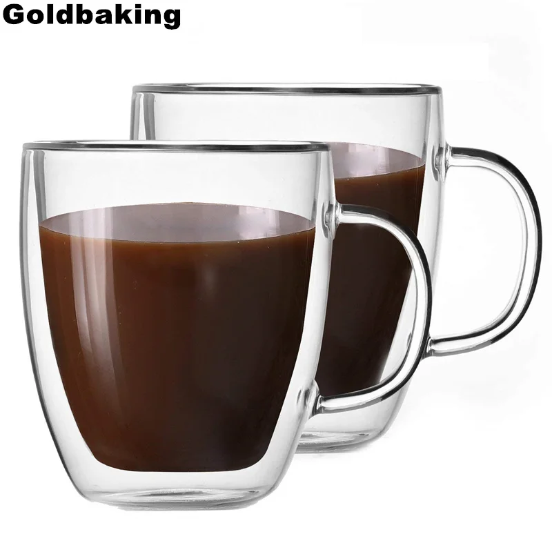 Goldbaking Стекло Кофе кружки с двойными стенками Стекло es Эспрессо кружка Комплект из 2 предметов объемом 16 унций