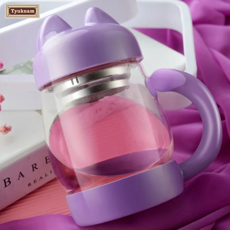 Милый творческий Cat Стекло чашки Чай молоко Кофе чашка боросиликатного двойной