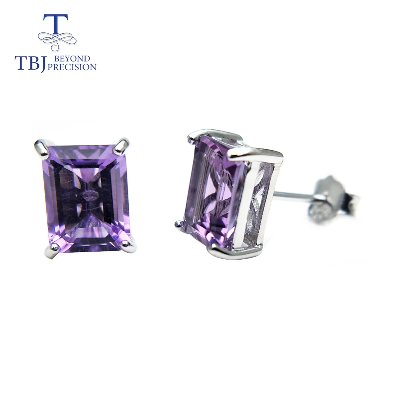 

TBJ,simple design earring natural brazil amethyst gemstone earring 925 sterling silver fine jewelry for women nice gift