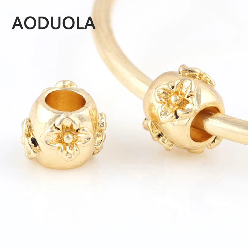 10 шт. в партии золотистые бусины из сплава круглой формы с цветком DIY