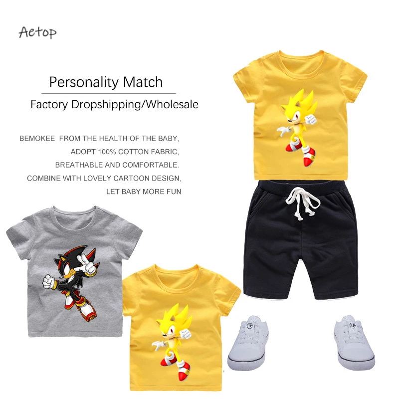 Модная футболка с рисунком Соника для маленьких мальчиков и девочек детские