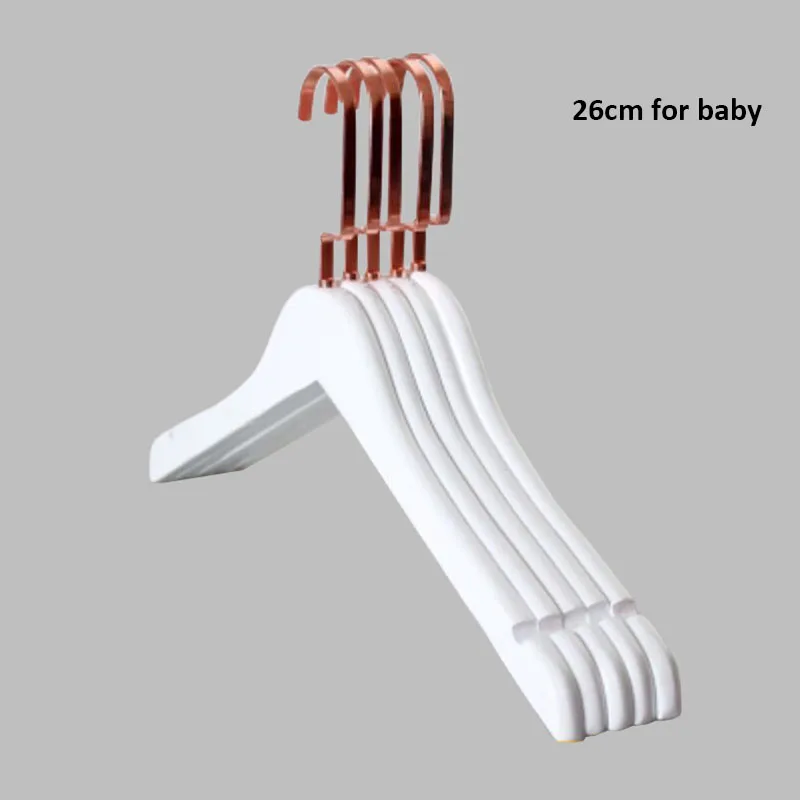 26cm for baby 10 шт./партия розовое золото крюк белый деревянный пальто одежда брюки костюмы вешалка, взрослые дети белый деревянный стеллаж с медный крюк зажимы - Цвет: 26cm for baby