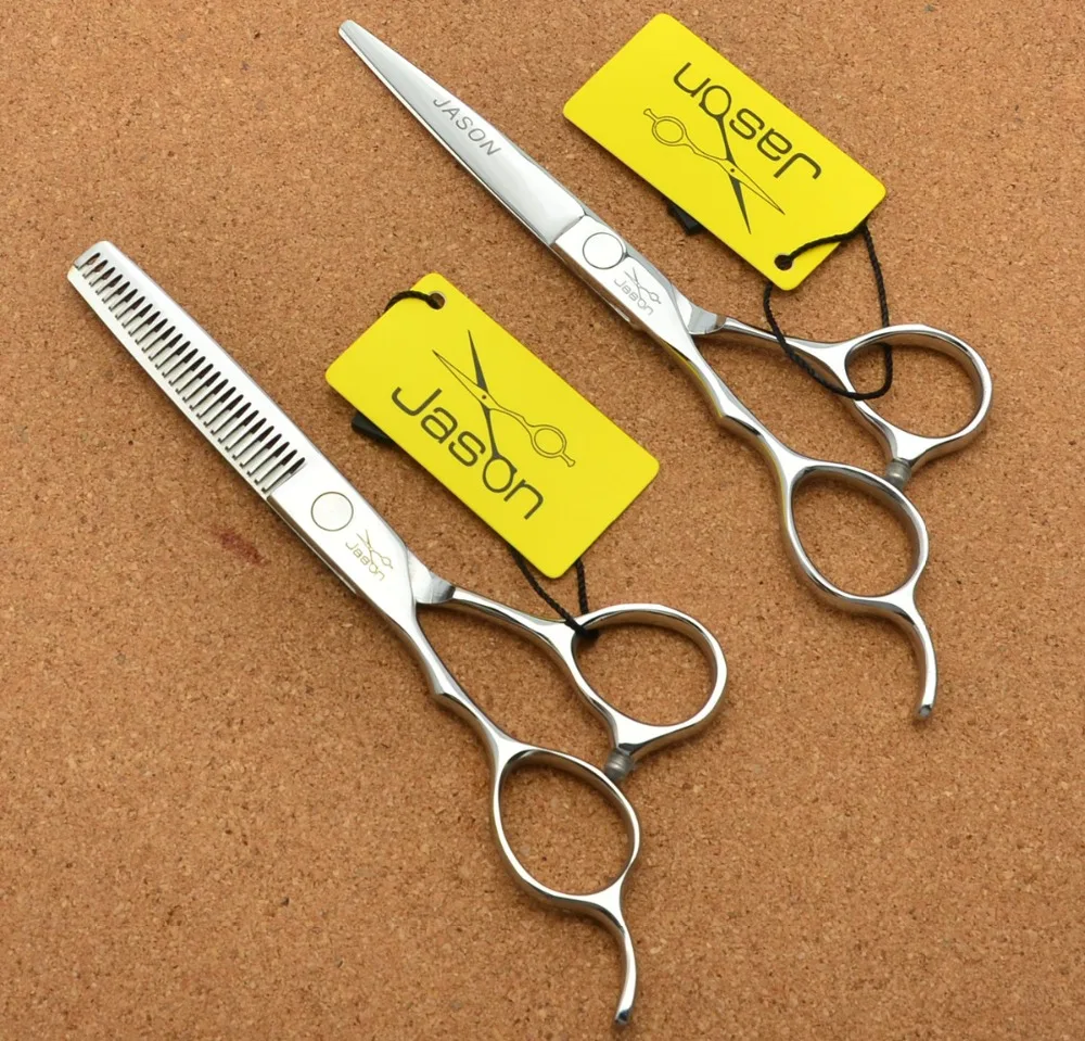 

5.5 inch Left Hand Brand Jason Factory Price Hairdressing Scissors 440C Barbers Cutting Scissors Thinning Shears Hair Scissors