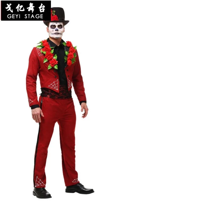 man costume Adult Women Halloween Day Dead Costume Ladies Bridal Long Sleeves Black Scary Skeleton Skull Joker Cosplay Dress Plus for men - Цвет: man costume