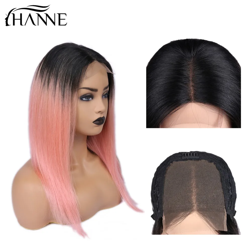 Бразильский 4*4 парик на шнурке 1B# Ombre розовый прямые парики на шнурке человеческие волосы парики для черных женщин 150% плотность волосы hanne