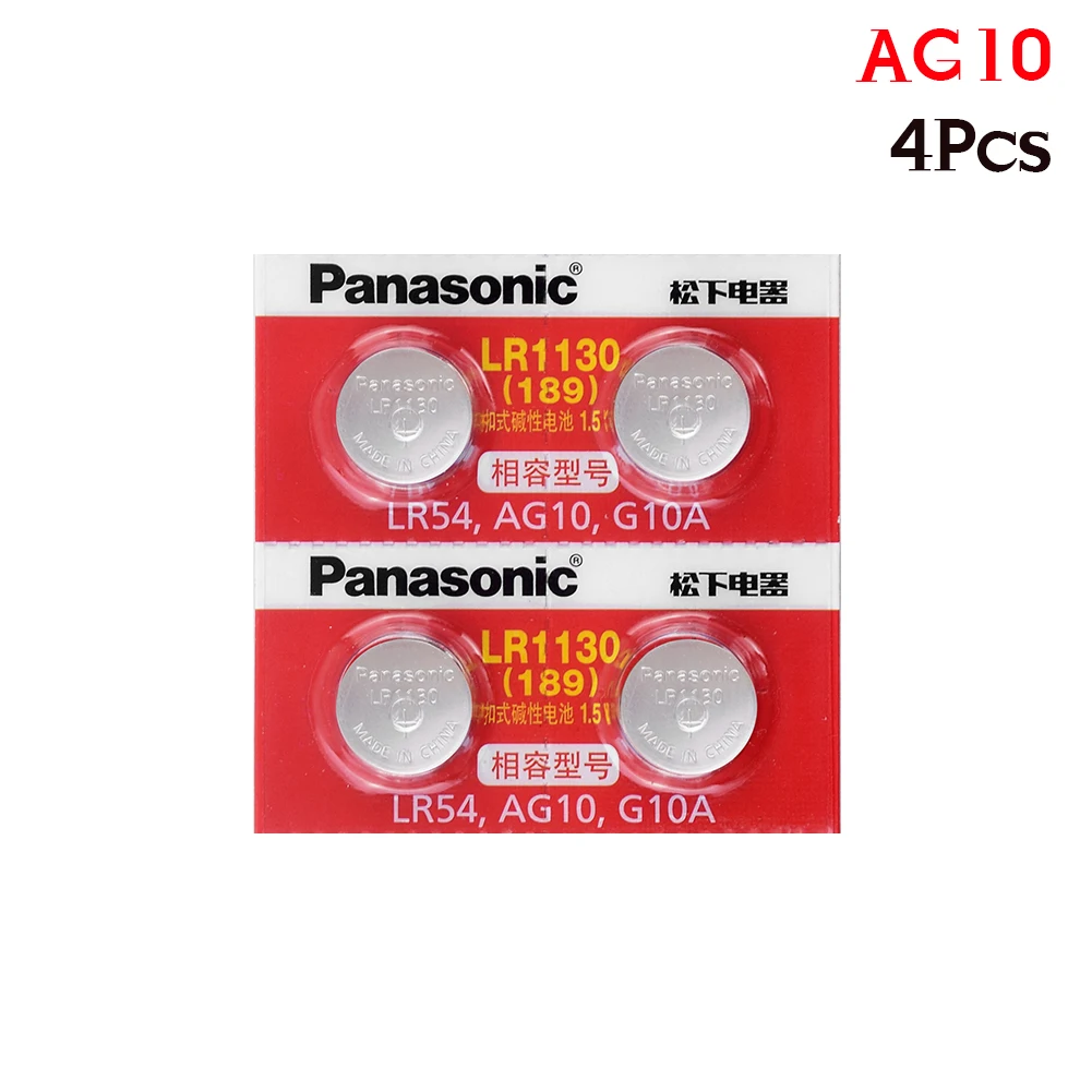4 шт./лот Panasonic Батарея сотовый 1,5 V AG10 LR1130 Щелочная батарейка-кнопка AG10 389 LR54 SR54 SR1130W 189 LR1130 аккумуляторы таблеточного типа