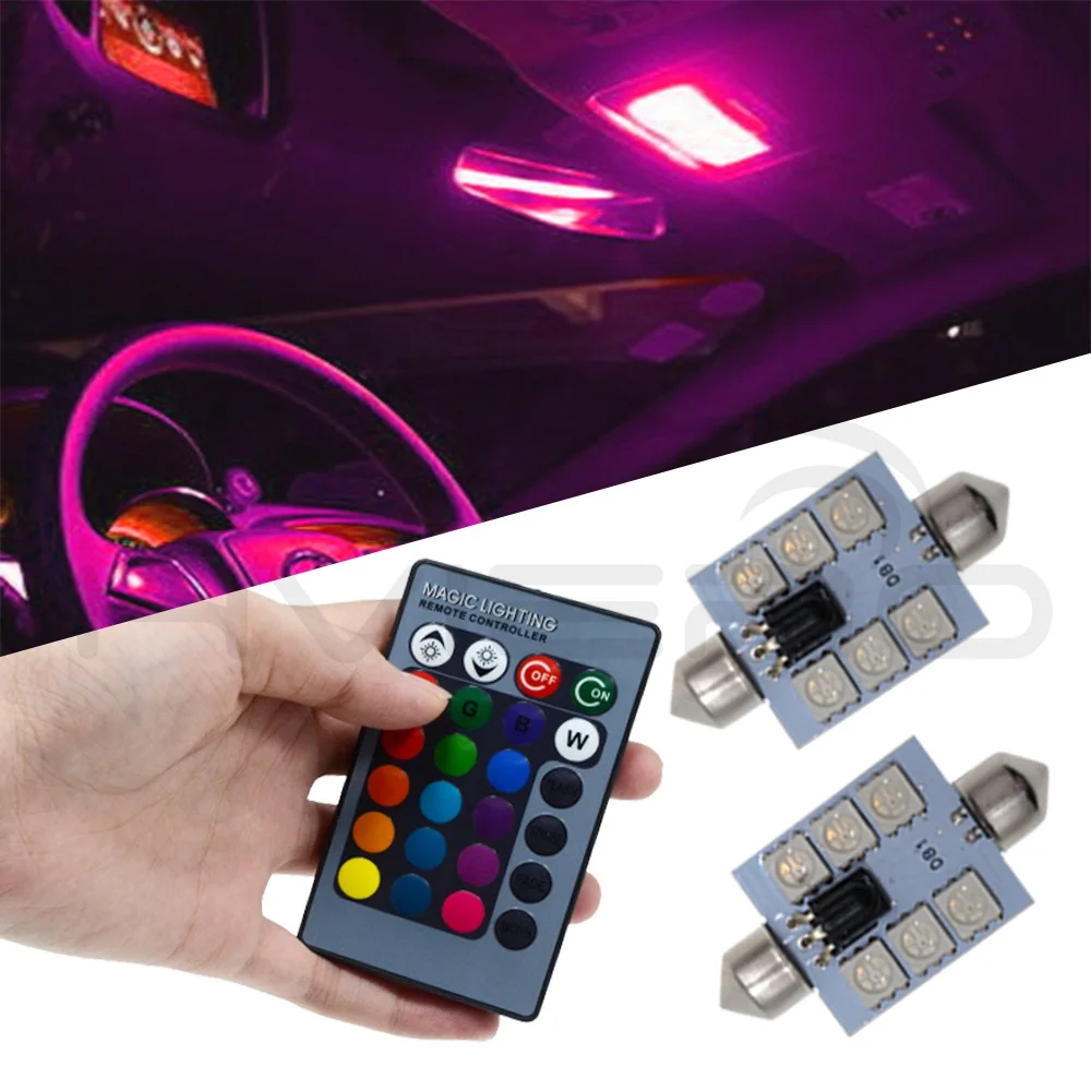2X c5w авто Led RGB 5050 6SMD 41 мм фестон Купол Авто Дверной светильник автомобильный пульт дистанционного управления красочные лампы крыша атмосферные лампы