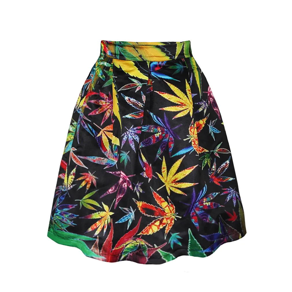 2018 г. модные летние свободные юбки Для женщин сексуальная кленовый лист печати
