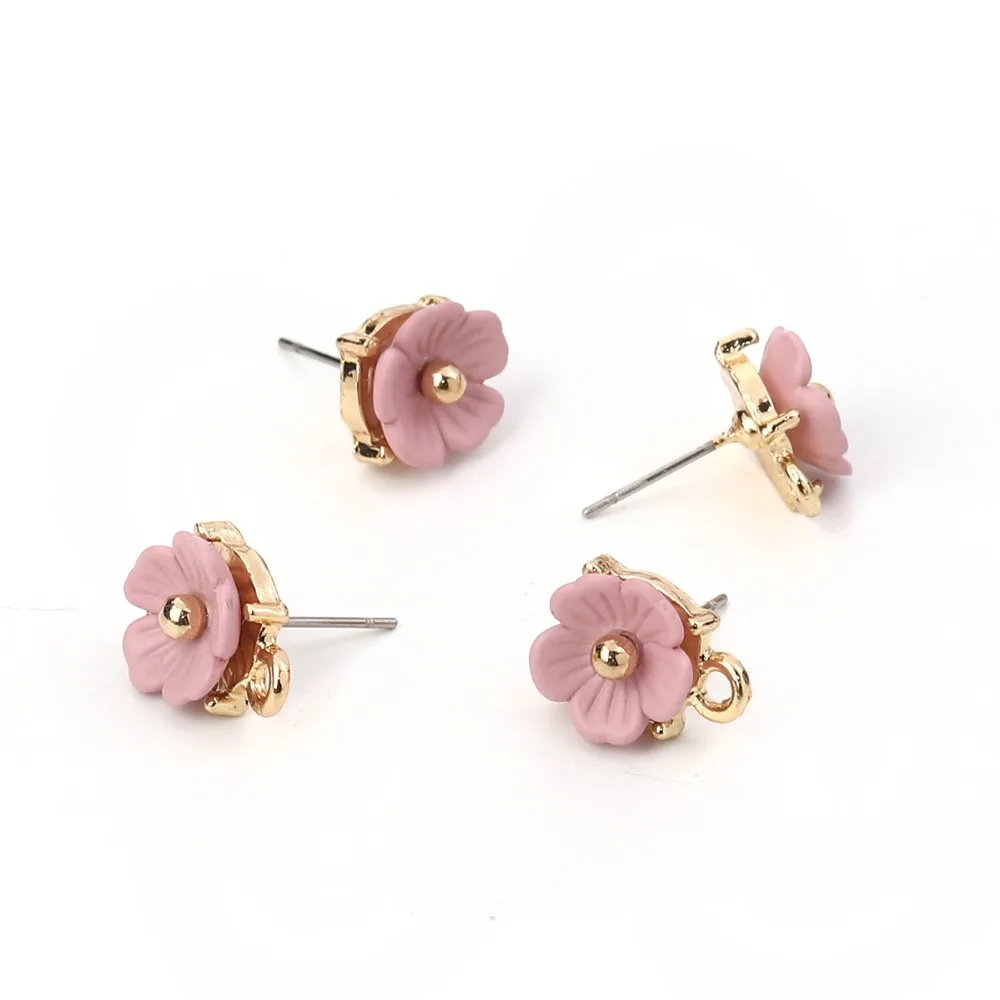 DoreenBeads, цинковый сплав и смола, серьги-гвоздики, фурнитура, цветок, золото, синий, с петлей, 14 мм x 11 мм, 6 шт
