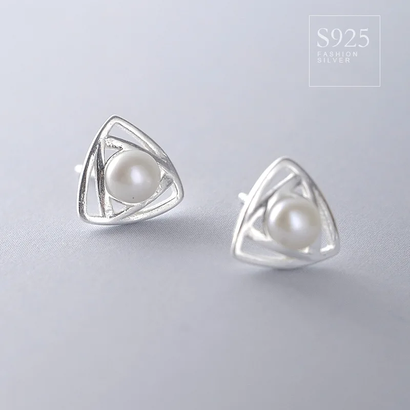 Треугольные геометрические натуральные жемчужные корейские 925 Пробы Кольца для