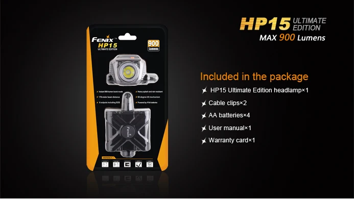 Fenix HP15 UE Cree XM-L2 светодиодный налобный фонарь 900 люмен Фара Фонарь + бесплатная